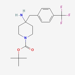 molecular formula C18H25F3N2O2 B2605865 tert-Butyl 4-amino-4-[4-(trifluoromethyl)benzyl]piperidine-1-carboxylate CAS No. 1779125-27-7