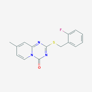molecular formula C15H12FN3OS B2605873 2-[(2-Fluorophenyl)methylsulfanyl]-8-methylpyrido[1,2-a][1,3,5]triazin-4-one CAS No. 896334-09-1