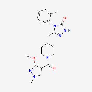 molecular formula C21H26N6O3 B2605887 3-((1-(3-methoxy-1-methyl-1H-pyrazole-4-carbonyl)piperidin-4-yl)methyl)-4-(o-tolyl)-1H-1,2,4-triazol-5(4H)-one CAS No. 2034233-09-3