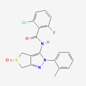 molecular formula C19H15ClFN3O2S B2605904 2-chloro-6-fluoro-N-(5-oxido-2-(o-tolyl)-4,6-dihydro-2H-thieno[3,4-c]pyrazol-3-yl)benzamide CAS No. 1007194-52-6