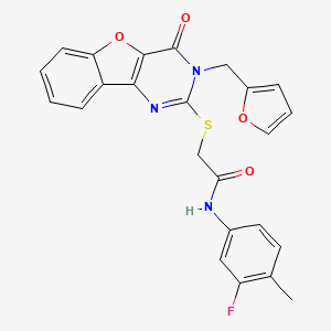 molecular formula C24H18FN3O4S B2605923 N-(3-fluoro-4-methylphenyl)-2-((3-(furan-2-ylmethyl)-4-oxo-3,4-dihydrobenzofuro[3,2-d]pyrimidin-2-yl)thio)acetamide CAS No. 892300-46-8