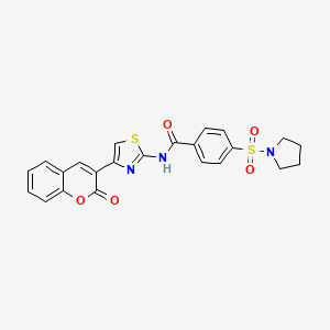 molecular formula C23H19N3O5S2 B2605945 N-(4-(2-oxo-2H-chromen-3-yl)thiazol-2-yl)-4-(pyrrolidin-1-ylsulfonyl)benzamide CAS No. 477547-26-5