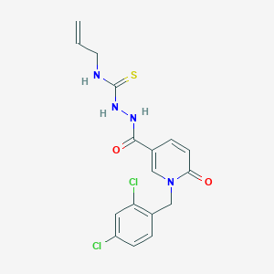 molecular formula C17H16Cl2N4O2S B2605946 N-烯丙基-2-{[1-(2,4-二氯苄基)-6-氧代-1,6-二氢-3-吡啶基]羰基}-1-肼基硫代氨基甲酰胺 CAS No. 477853-04-6