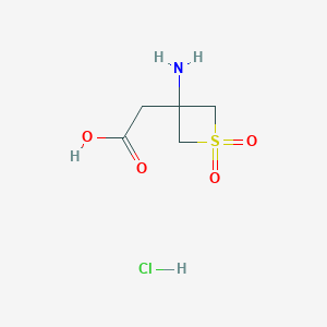 molecular formula C5H10ClNO4S B2605950 2-(3-Amino-1,1-dioxothietan-3-yl)acetic acid;hydrochloride CAS No. 2243512-78-7