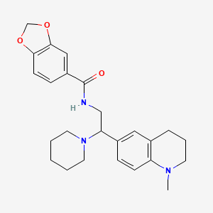 molecular formula C25H31N3O3 B2605952 N-(2-(1-methyl-1,2,3,4-tetrahydroquinolin-6-yl)-2-(piperidin-1-yl)ethyl)benzo[d][1,3]dioxole-5-carboxamide CAS No. 922092-39-5