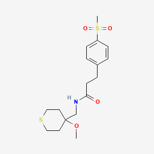 molecular formula C17H25NO4S2 B2605962 N-((4-甲氧基四氢-2H-噻吩-4-基)甲基)-3-(4-(甲基磺酰基)苯基)丙酰胺 CAS No. 2034486-14-9