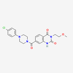 molecular formula C22H23ClN4O4 B2605965 7-(4-(4-chlorophenyl)piperazine-1-carbonyl)-3-(2-methoxyethyl)quinazoline-2,4(1H,3H)-dione CAS No. 892272-38-7