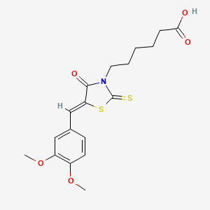molecular formula C18H21NO5S2 B2605990 6-[(5Z)-5-[(3,4-二甲氧基苯基)亚甲基]-4-氧代-2-硫代亚甲基-1,3-噻唑烷-3-基]己酸 CAS No. 15165-44-3
