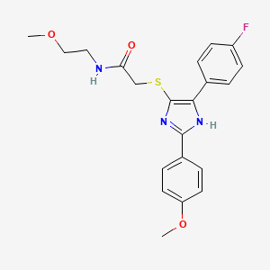 2-((5-(4-fluorophenyl)-2-(4-methoxyphenyl)-1H-imidazol-4-yl)thio)-N-(2-methoxyethyl)acetamide