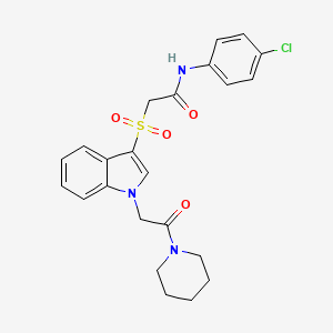 molecular formula C23H24ClN3O4S B2606007 N-(4-氯苯基)-2-((1-(2-氧代-2-(哌啶-1-基)乙基)-1H-吲哚-3-基)磺酰基)乙酰胺 CAS No. 878056-69-0