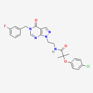 molecular formula C24H23ClFN5O3 B2606011 2-(4-chlorophenoxy)-N-(2-(5-(3-fluorobenzyl)-4-oxo-4,5-dihydro-1H-pyrazolo[3,4-d]pyrimidin-1-yl)ethyl)-2-methylpropanamide CAS No. 921990-52-5