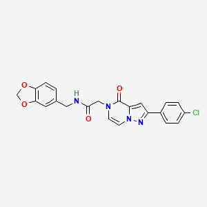 molecular formula C22H17ClN4O4 B2606012 N-(1,3-苯并二氧杂环-5-基甲基)-2-[2-(4-氯苯基)-4-氧代吡唑并[1,5-a]哒嗪-5(4H)-基]乙酰胺 CAS No. 941877-00-5