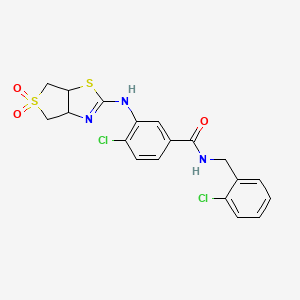 molecular formula C19H17Cl2N3O3S2 B2606028 4-chloro-N-(2-chlorobenzyl)-3-[(5,5-dioxido-3a,4,6,6a-tetrahydrothieno[3,4-d][1,3]thiazol-2-yl)amino]benzamide CAS No. 896685-68-0