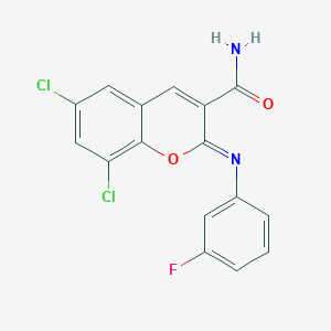 molecular formula C16H9Cl2FN2O2 B2606050 (2Z)-6,8-dichloro-2-[(3-fluorophenyl)imino]-2H-chromene-3-carboxamide CAS No. 325857-19-0