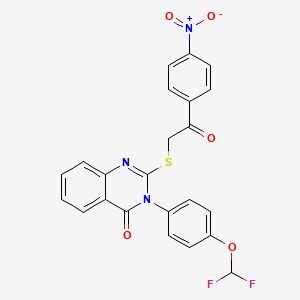 molecular formula C23H15F2N3O5S B2606053 3-[4-(二氟甲氧基)苯基]-2-[2-(4-硝基苯基)-2-氧代乙基]硫代喹唑啉-4-酮 CAS No. 380343-20-4