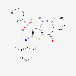 molecular formula C26H24N2O3S2 B2606058 [3-Amino-5-(mesitylamino)-4-(phenylsulfonyl)thien-2-yl](phenyl)methanone CAS No. 866866-45-7