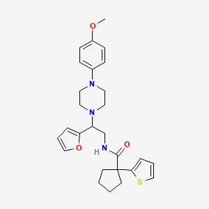 molecular formula C27H33N3O3S B2606062 N-(2-(furan-2-yl)-2-(4-(4-methoxyphenyl)piperazin-1-yl)ethyl)-1-(thiophen-2-yl)cyclopentanecarboxamide CAS No. 1211734-59-6