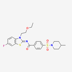 molecular formula C24H28FN3O4S2 B2606063 (Z)-N-(3-(2-乙氧基乙基)-6-氟苯并[d]噻唑-2(3H)-亚甲基)-4-((4-甲基哌啶-1-基)磺酰基)苯甲酰胺 CAS No. 865163-10-6