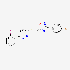 molecular formula C19H12BrFN4OS B2606095 3-(4-Bromophenyl)-5-(((6-(2-fluorophenyl)pyridazin-3-yl)thio)methyl)-1,2,4-oxadiazole CAS No. 1111416-50-2