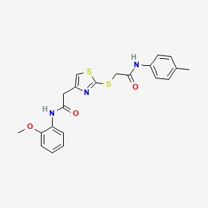 molecular formula C21H21N3O3S2 B2606096 N-(2-methoxyphenyl)-2-(2-((2-oxo-2-(p-tolylamino)ethyl)thio)thiazol-4-yl)acetamide CAS No. 942001-58-3