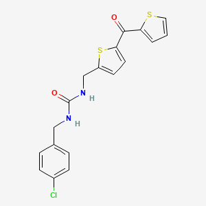 molecular formula C18H15ClN2O2S2 B2606100 1-(4-Chlorobenzyl)-3-((5-(thiophene-2-carbonyl)thiophen-2-yl)methyl)urea CAS No. 1421453-94-2