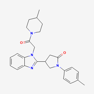 molecular formula C26H30N4O2 B2606120 1-(4-methylphenyl)-4-{1-[2-(4-methyl-1-piperidinyl)-2-oxoethyl]-1H-benzimidazol-2-yl}-2-pyrrolidinone CAS No. 942863-40-3