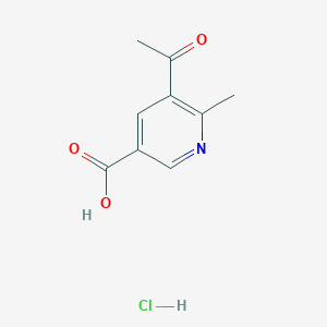 molecular formula C9H10ClNO3 B2606139 5-乙酰基-6-甲基吡啶-3-羧酸；盐酸盐 CAS No. 2418704-81-9