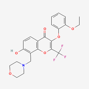 molecular formula C23H22F3NO6 B2606148 3-(2-乙氧基苯氧基)-7-羟基-8-(吗啉-4-基甲基)-2-(三氟甲基)色烯-4-酮 CAS No. 773151-99-8