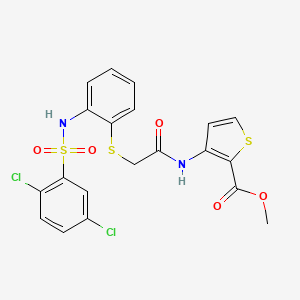 molecular formula C20H16Cl2N2O5S3 B2606158 3-({2-[(2-{[(2,5-二氯苯基)磺酰基]氨基}苯基)硫代]乙酰}氨基)-2-噻吩甲酸甲酯 CAS No. 477869-12-8