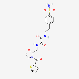 molecular formula C19H22N4O6S2 B2606177 N1-(4-磺酰基苯乙基)-N2-((3-(噻吩-2-羰基)恶唑烷-2-基)甲基)草酰胺 CAS No. 874805-80-8