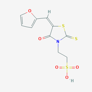 molecular formula C10H9NO5S3 B2606184 (E)-2-(5-(furan-2-ylmethylene)-4-oxo-2-thioxothiazolidin-3-yl)ethanesulfonic acid CAS No. 312937-00-1