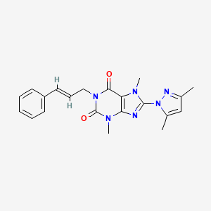 molecular formula C21H22N6O2 B2606186 1-((2E)-3-phenylprop-2-enyl)-8-(3,5-dimethylpyrazolyl)-3,7-dimethyl-1,3,7-trih ydropurine-2,6-dione CAS No. 1014074-56-6
