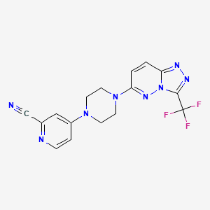 molecular formula C16H13F3N8 B2606203 4-[4-[3-(Trifluoromethyl)-[1,2,4]triazolo[4,3-b]pyridazin-6-yl]piperazin-1-yl]pyridine-2-carbonitrile CAS No. 2380175-54-0
