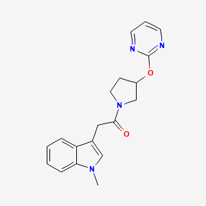 molecular formula C19H20N4O2 B2606206 2-(1-甲基-1H-吲哚-3-基)-1-(3-(嘧啶-2-氧基)吡咯烷-1-基)乙酮 CAS No. 2034394-15-3