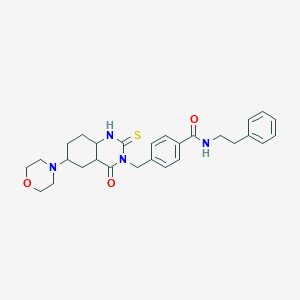 molecular formula C28H28N4O3S B2606210 4-{[6-(吗啉-4-基)-4-氧代-2-硫代亚甲基-1,2,3,4-四氢喹唑啉-3-基]甲基}-N-(2-苯乙基)苯甲酰胺 CAS No. 689770-42-1