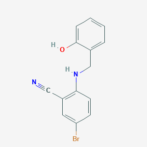 molecular formula C14H11BrN2O B2606216 5-Bromo-2-((2-hydroxybenzyl)amino)benzenecarbonitrile CAS No. 255865-20-4