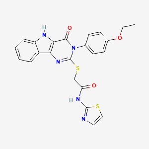molecular formula C23H19N5O3S2 B2606221 2-((3-(4-ethoxyphenyl)-4-oxo-4,5-dihydro-3H-pyrimido[5,4-b]indol-2-yl)thio)-N-(thiazol-2-yl)acetamide CAS No. 536708-49-3