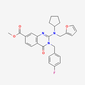 molecular formula C27H26FN3O4 B2606227 2-{环戊基[(呋喃-2-基)甲基]氨基}-3-[(4-氟苯基)甲基]-4-氧代-3,4-二氢喹唑啉-7-羧酸甲酯 CAS No. 1251603-70-9