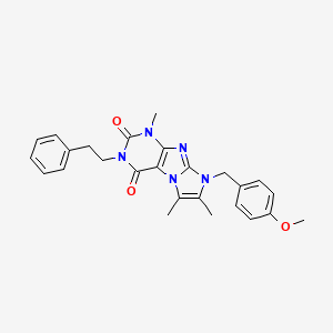 molecular formula C26H27N5O3 B2606230 8-(4-甲氧基苄基)-1,6,7-三甲基-3-苯乙基-1H-咪唑并[2,1-f]嘌呤-2,4(3H,8H)-二酮 CAS No. 887865-65-8