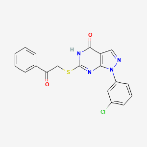 molecular formula C19H13ClN4O2S B2606243 2-((1-(3-chlorophenyl)-4-hydroxy-1H-pyrazolo[3,4-d]pyrimidin-6-yl)thio)-1-phenylethanone CAS No. 921909-05-9