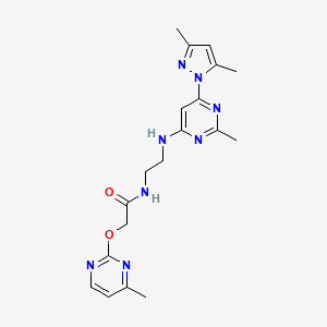 molecular formula C19H24N8O2 B2606248 N-(2-((6-(3,5-二甲基-1H-吡唑-1-基)-2-甲基嘧啶-4-基)氨基)乙基)-2-((4-甲基嘧啶-2-基)氧基)乙酰胺 CAS No. 1251635-49-0