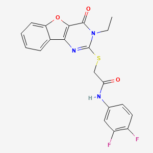 molecular formula C20H15F2N3O3S B2606250 N-(3,4-difluorophenyl)-2-[(3-ethyl-4-oxo-3,4-dihydro[1]benzofuro[3,2-d]pyrimidin-2-yl)sulfanyl]acetamide CAS No. 899962-24-4