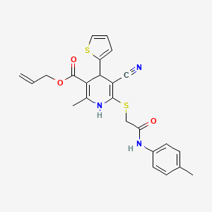 molecular formula C24H23N3O3S2 B2606278 5-氰基-2-甲基-6-((2-氧代-2-(对甲苯胺)乙基)硫代)-4-(噻吩-2-基)-1,4-二氢吡啶-3-羧酸烯丙酯 CAS No. 369393-84-0