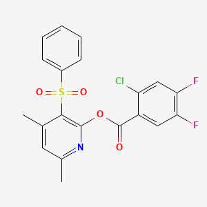 4,6-Dimethyl-3-(phenylsulfonyl)-2-pyridinyl 2-chloro-4,5-difluorobenzenecarboxylate