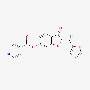 molecular formula C19H11NO5 B2606309 (Z)-2-(呋喃-2-基亚甲基)-3-氧代-2,3-二氢苯并呋喃-6-基异烟酸酯 CAS No. 951975-77-2