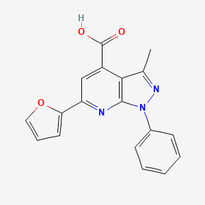 molecular formula C18H13N3O3 B2606314 6-(furan-2-yl)-3-methyl-1-phenyl-1H-pyrazolo[3,4-b]pyridine-4-carboxylic acid CAS No. 565167-01-3