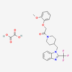 molecular formula C25H26F3N3O7 B2606331 2-(2-methoxyphenoxy)-1-(4-((2-(trifluoromethyl)-1H-benzo[d]imidazol-1-yl)methyl)piperidin-1-yl)ethanone oxalate CAS No. 1351647-96-5