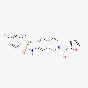 molecular formula C21H19FN2O4S B2606334 4-fluoro-N-(2-(furan-2-carbonyl)-1,2,3,4-tetrahydroisoquinolin-7-yl)-2-methylbenzenesulfonamide CAS No. 955723-75-8