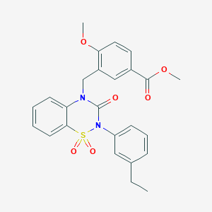 molecular formula C25H24N2O6S B2606343 methyl 3-((2-(3-ethylphenyl)-1,1-dioxido-3-oxo-2H-benzo[e][1,2,4]thiadiazin-4(3H)-yl)methyl)-4-methoxybenzoate CAS No. 941899-51-0