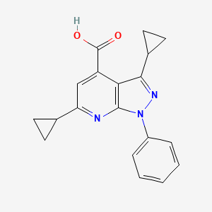 molecular formula C19H17N3O2 B2606345 3,6-二环丙基-1-苯基-1H-吡唑并[3,4-b]吡啶-4-羧酸 CAS No. 886503-22-6